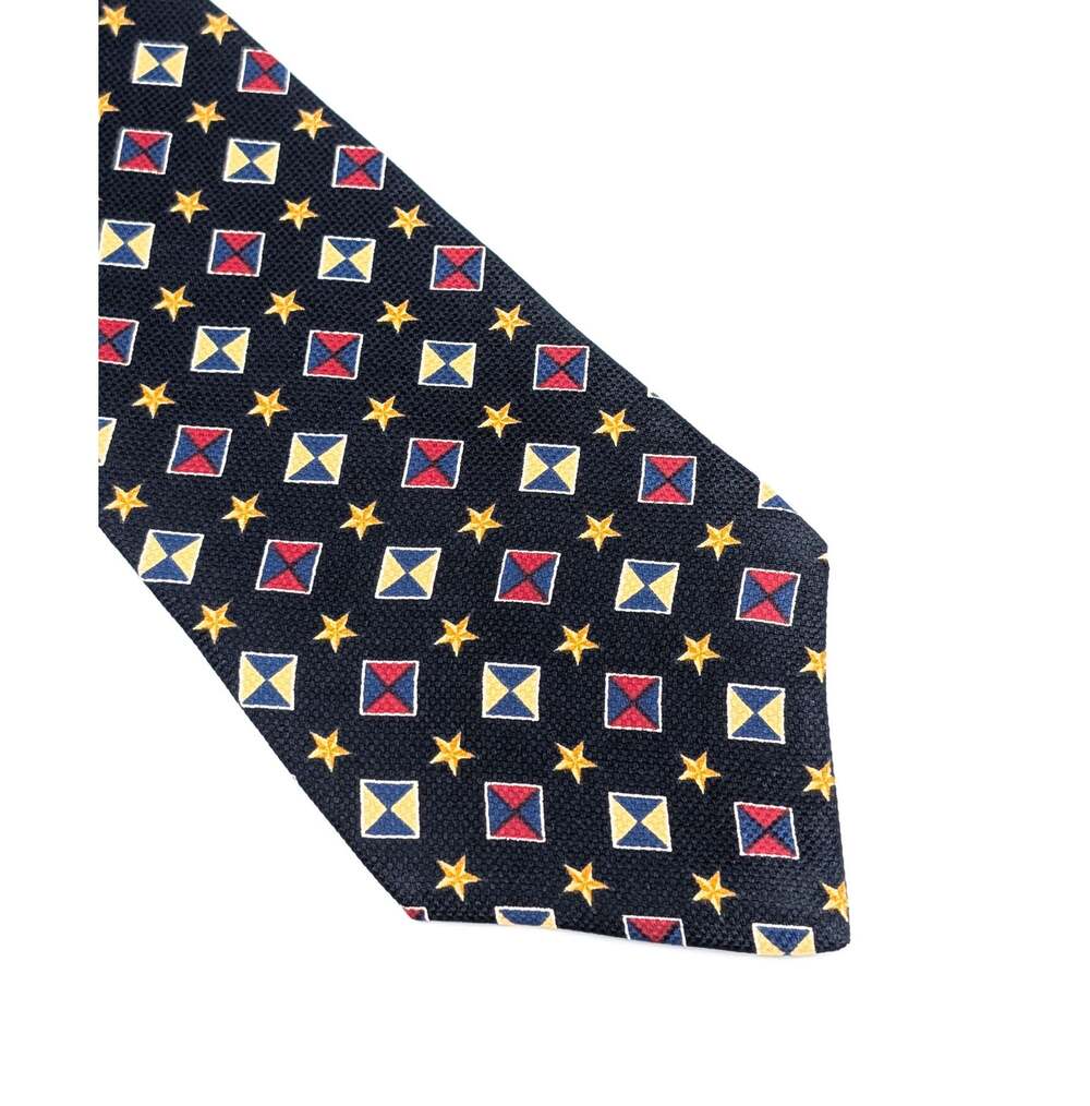 Vintage 90s Tommy Hilfiger Silk Tie Preppy Nautical Coastal Flags Navy Red Gold